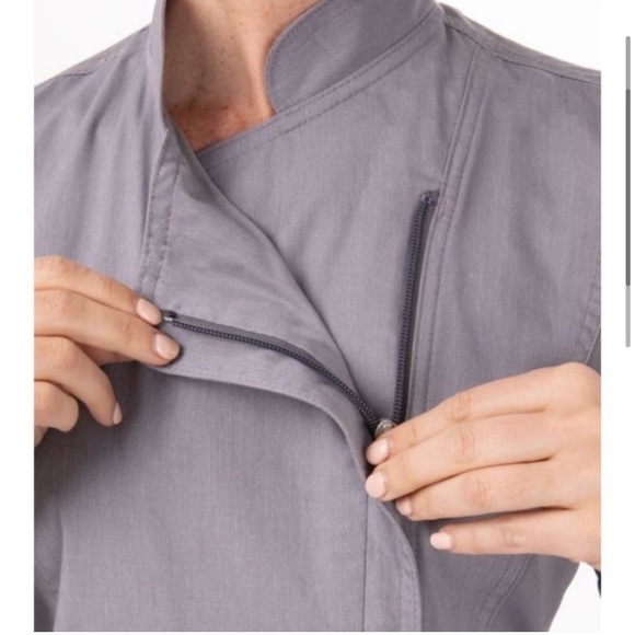 🪞 grey women’s zip up cool vent chef coat small - Picture 3 of 9